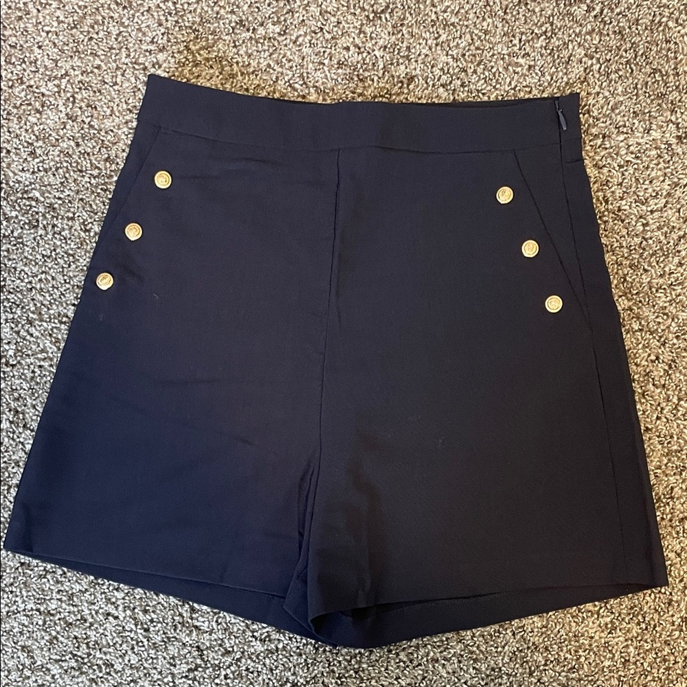 High-Rise Navy Shorts with Gold Button Accents - Picture 8 of 9